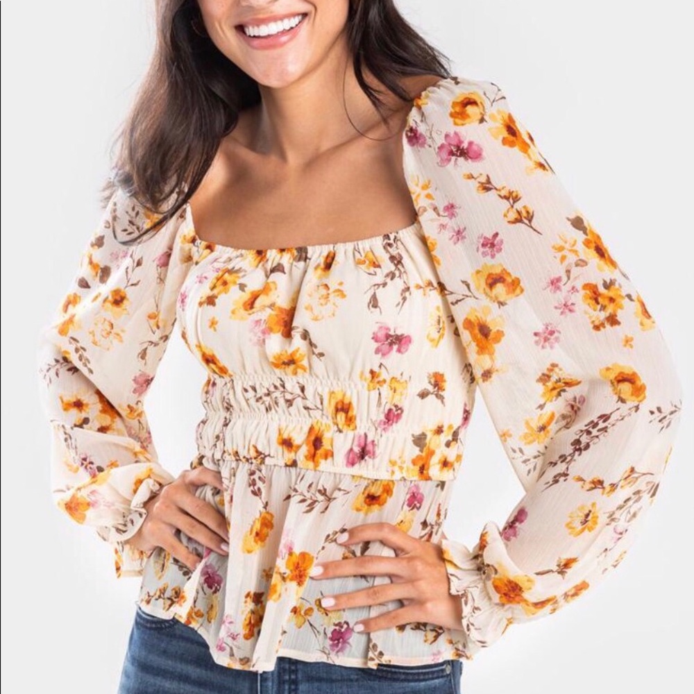 Floral smocked blouse.
